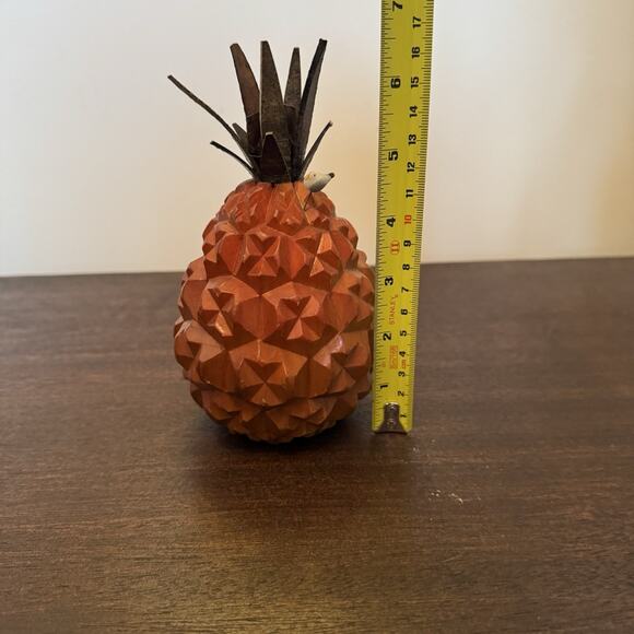 Wooden Pineapple with Bird Hand Carved MCM Vintage Hospitality Welcome Fruit - Picture 11 of 11